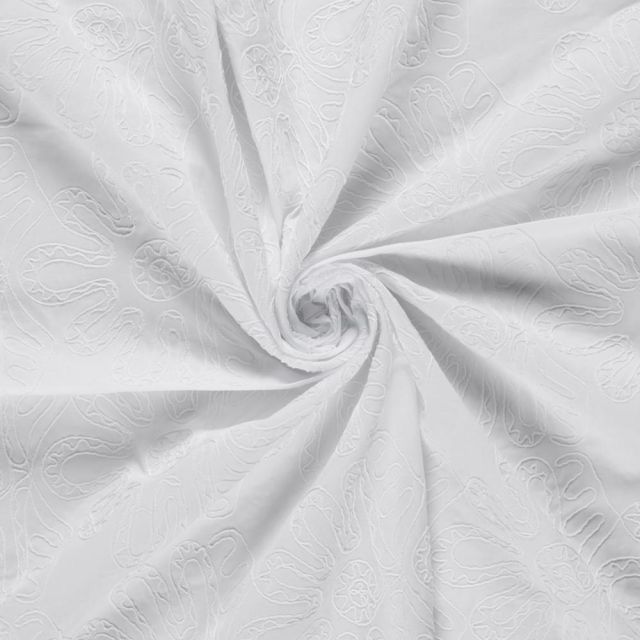 Tissu Coton brodé Adriana grandes fleurs sur fond Blanc