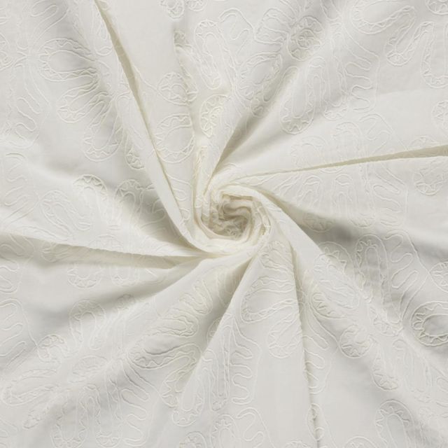 Tissu Coton brodé Adriana grandes fleurs sur fond Ecru