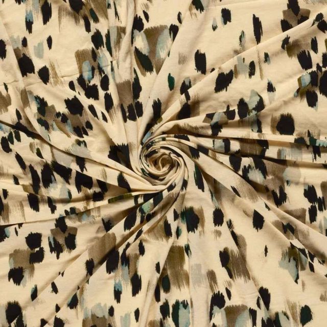 Tissu Jersey Viscose digital tacheté stylisé léopard sur fond Beige sable