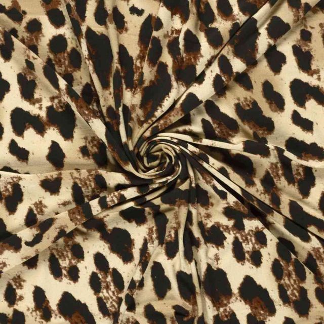 Tissu Jersey Viscose digital léopard revisité sur fond Beige sable