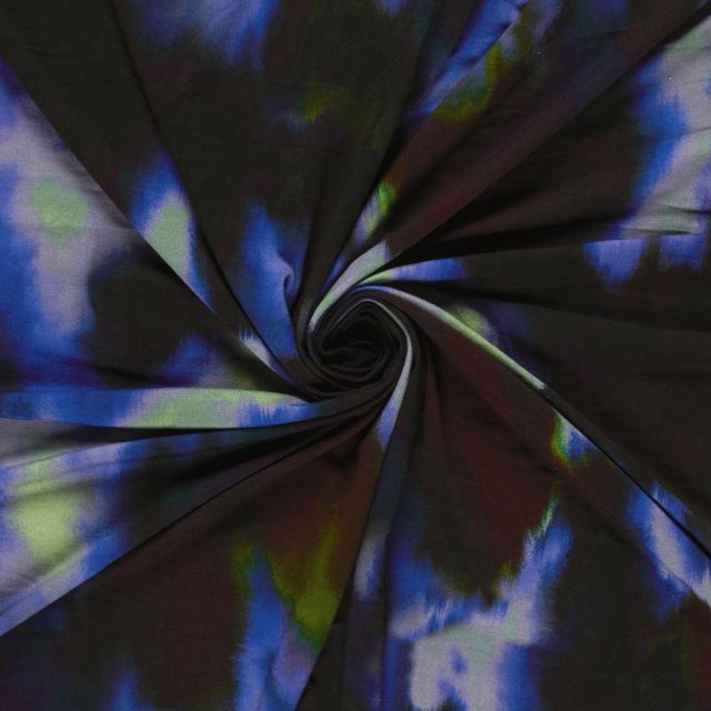 Tissu Jersey Viscose digital abstrait effet encre sur fond Bleu