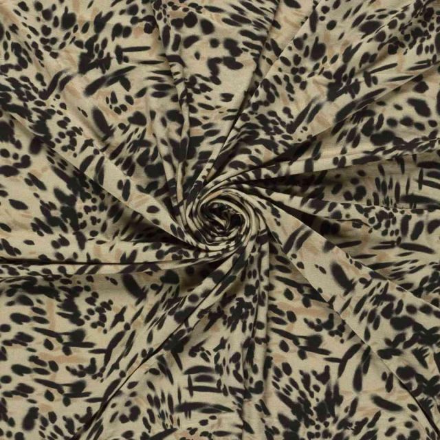 Tissu Jersey Viscose digital motifs Léopard moderne sur fond Beige sable