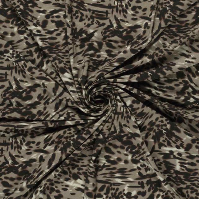 Tissu Jersey Viscose digital motifs Léopard moderne sur fond Taupe
