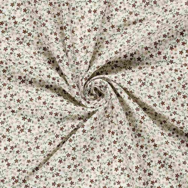 Tissu Double gaze de Coton Rosalie tapie de fleurs sur fond Ecru