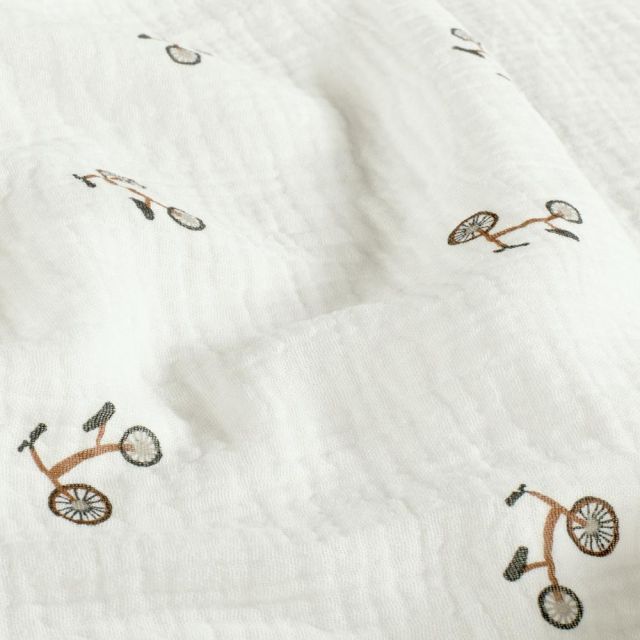 Tissu Double gaze de Coton petites draisienne sur fond Blanc cassé