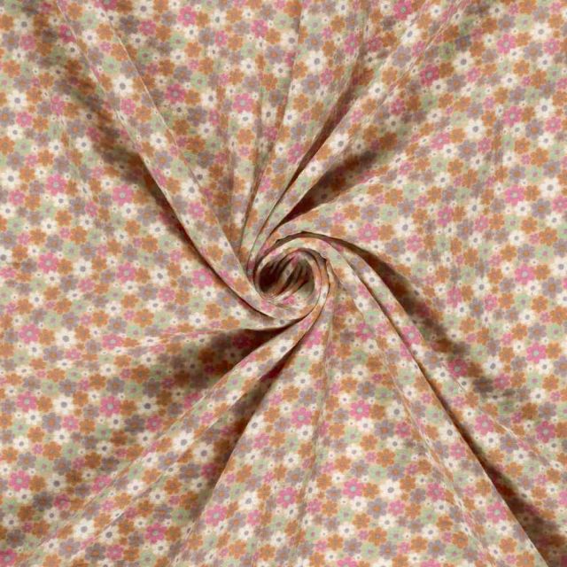 Tissu Double gaze de Coton Petites fleurs Lia sur fond Rose pâle