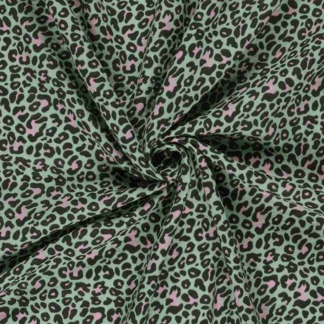 Tissu Double gaze de Coton Jungle léopard Pop sur fond Vert amande