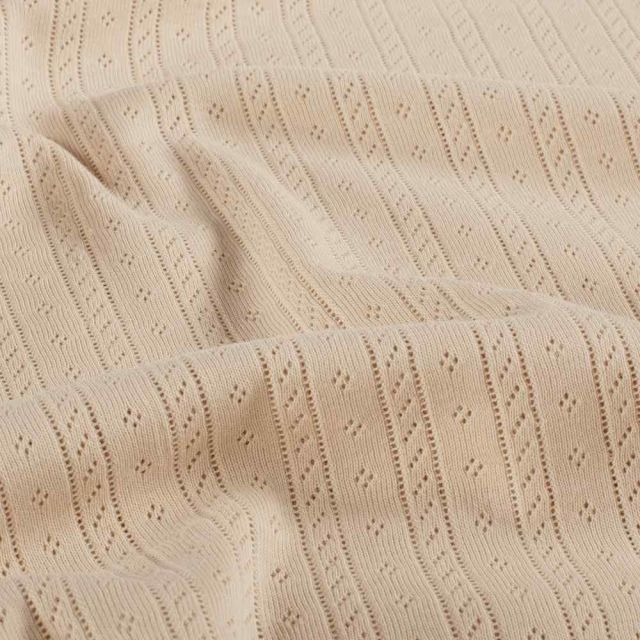 Tissu Jersey Coton ajouré Camille uni Beige