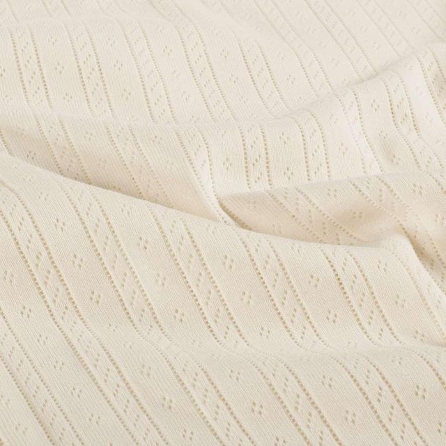 Tissu Jersey Coton ajouré Camille uni Ivoire