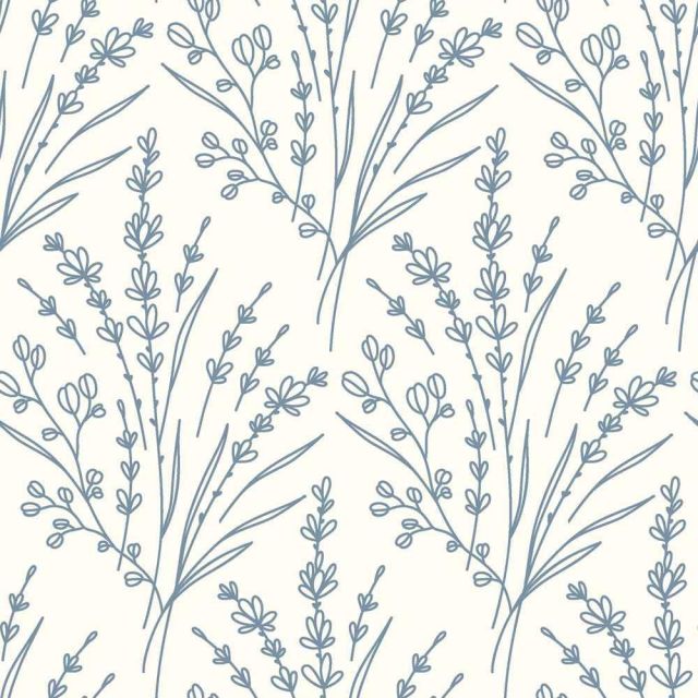 Tissu Popeline de Coton Brins Bleu grisé sur fond Ecru