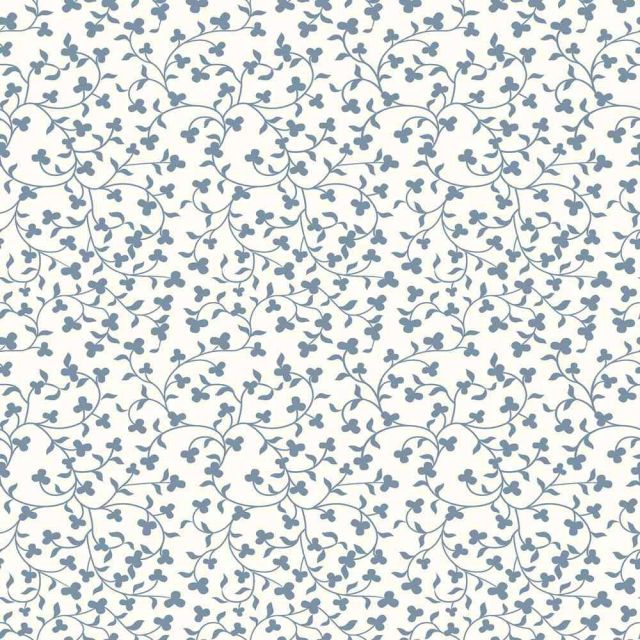 Tissu Popeline de Coton Elise Motif floral fin bleuté sur fond Ecru