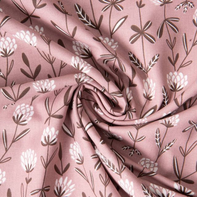Tissu Coton imprimé Carla fleurs sauvage sur fond Vieux rose