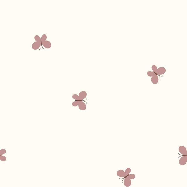 Tissu Popeline de Coton Léonie LittleBird Papillons Rose poudré sur fond Ecru