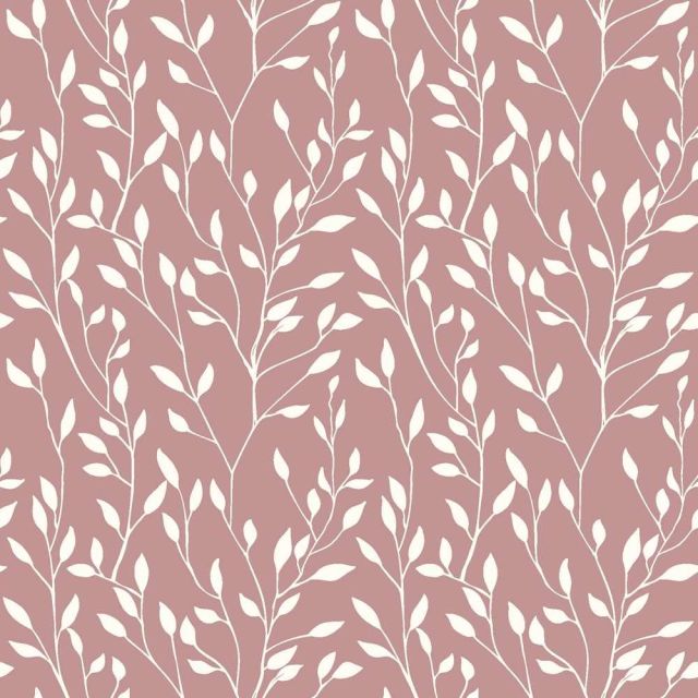 Tissu Popeline de Coton Elise Végétal délicat sur fond Vieux rose