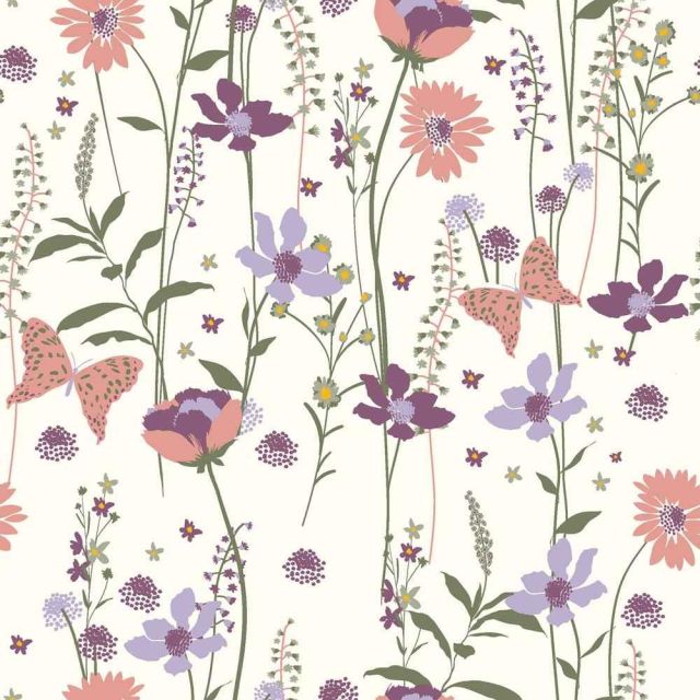 Tissu Popeline de Coton Fleur de Prairie sur fond Ecru