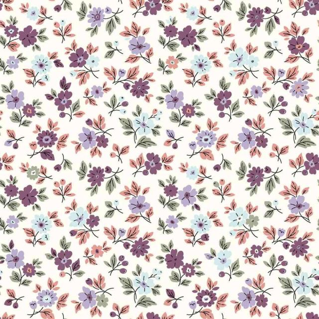 Tissu Popeline de Coton Lucile Petites fleurs sur fond Ecru