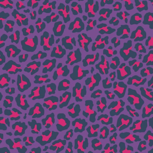 Tissu Popeline de Coton Léo Pop tacheté Léopard fuschia et bleu marine sur fond Violet