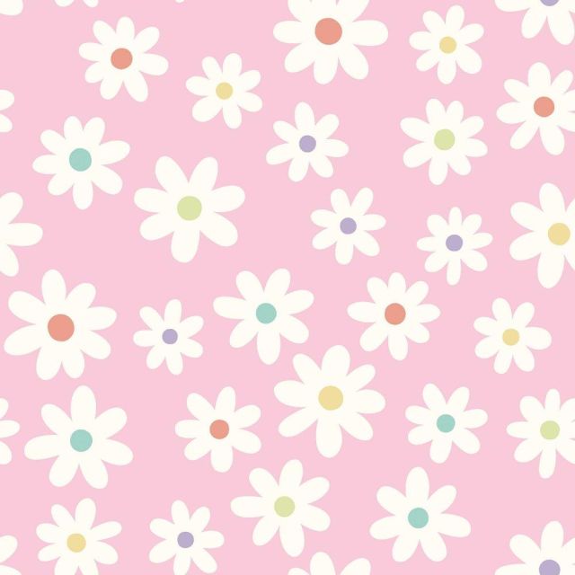 Tissu Popeline de Coton Marguerites multicolores sur fond Rose pastel