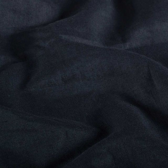 Tissu Lin Coton lavé uni Bleu marine