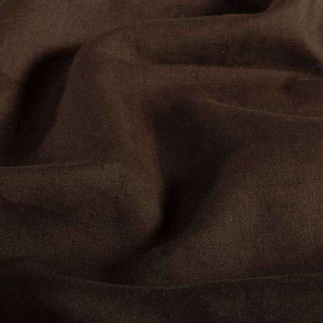 Tissu Lin Coton lavé uni Marron