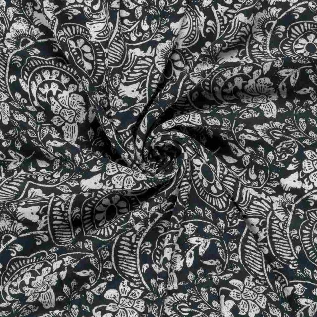 Tissu Crêpe de Viscose Motif abstrait sur fond Bleu marine