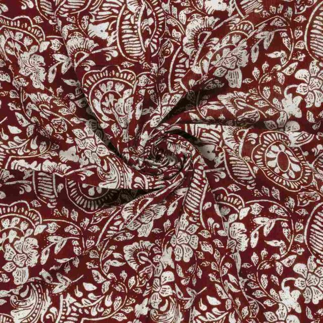 Tissu Crêpe de Viscose Motif abstrait sur fond Bordeaux