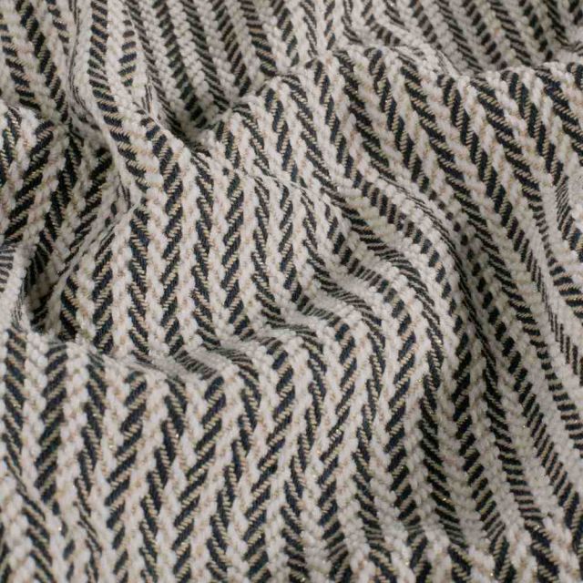 Tissu Jacquard rayé Lurex chevrons sur fond Bleu indigo