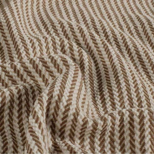 Tissu Jacquard rayé Lurex chevrons sur fond Marron