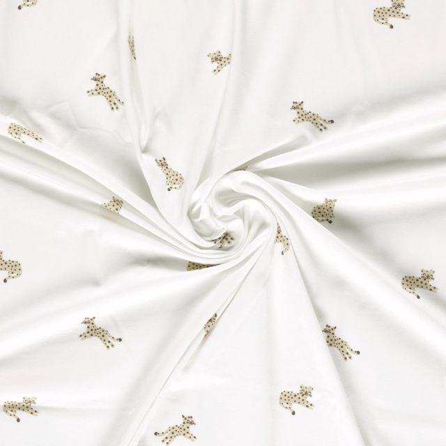 Tissu Jersey Coton imprimé Ethan petits léopards sur fond Ecru