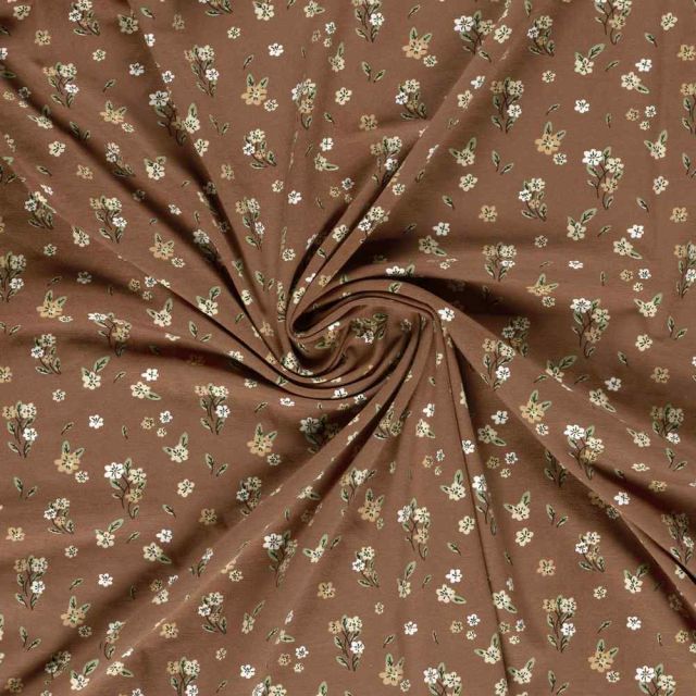 Tissu Jersey Coton imprimé Alix petites fleurs sur fond Vieux rose