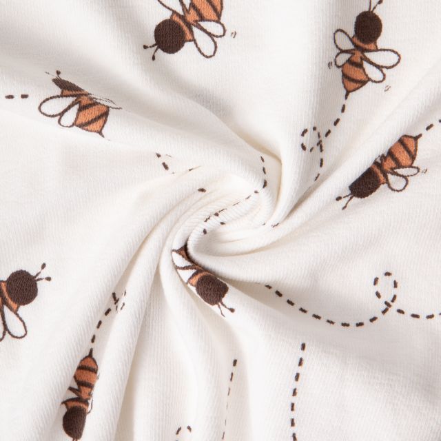 Tissu Maille Jersey Coton Maya abeilles sur fond Ecru
