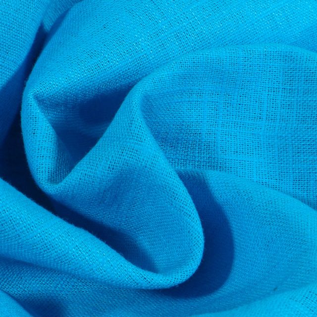 Tissu Ramie Lin Bleu turquoise - Par 10 cm