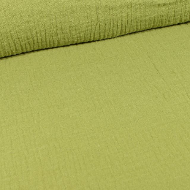 Tissu Double gaze de coton uni Vert mai - Par 10 cm