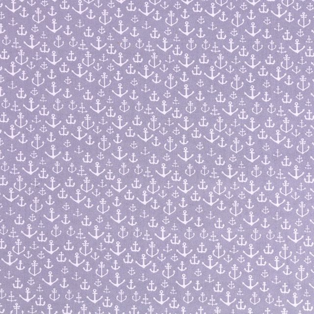 Tissu Coton Ancres Blanches sur fond Gris - Par 10 cm