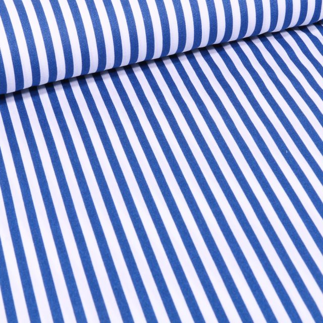Tissu Coton imprimé Rayures 5 mm bleu roi sur fond Blanc