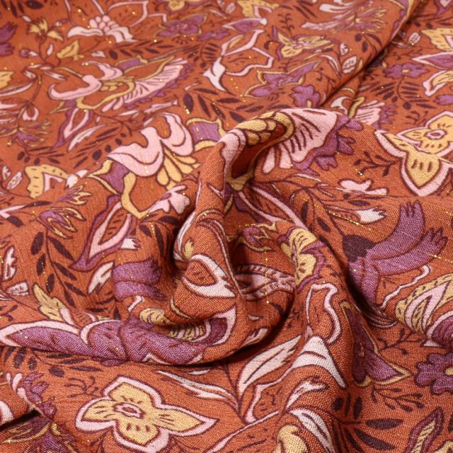 Coupon Tissu Crépon Viscose Delhi Rayures lurex - Coupon de 100 cm