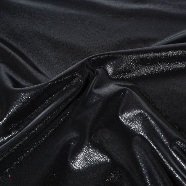 Tissu Simili cuir d'habillement souple brillant uni Noir