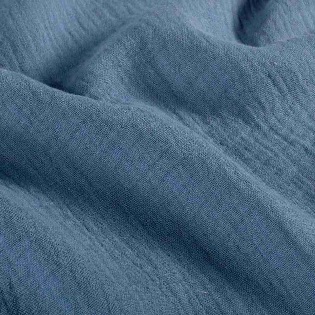 Tissu Double gaze de Coton uni Bleu ardoise - Coupon de 3 mètres