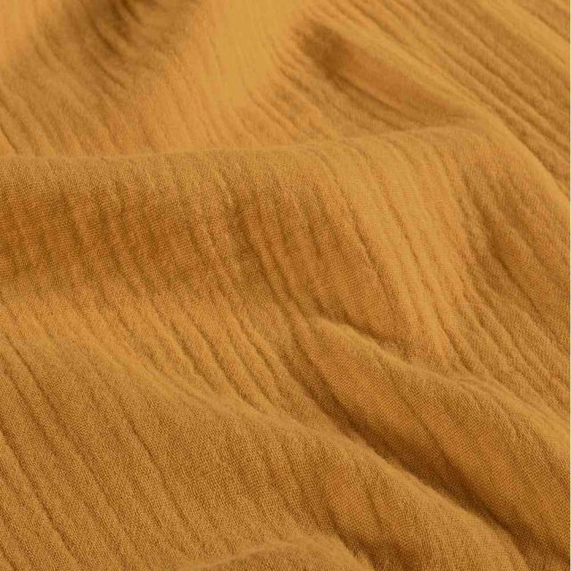 Tissu Double gaze de Coton uni Moutarde - Coupon de 3 mètres