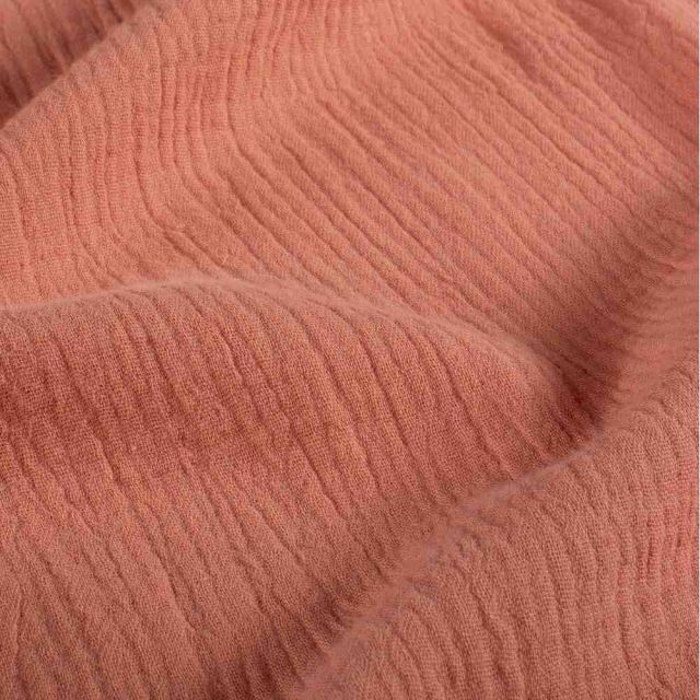 Tissu Double gaze de Coton uni Corail - Coupon de 3 mètres
