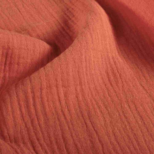 Tissu Double gaze de Coton uni Brique - Coupon de 3 mètres