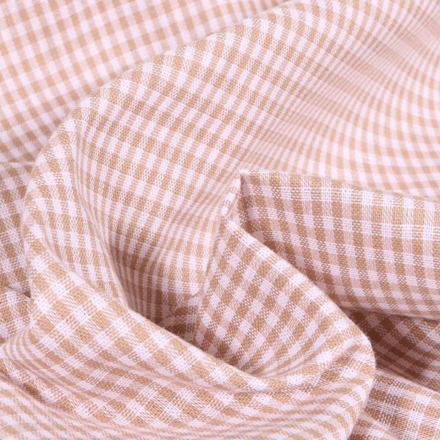 Tissu Vichy Mini carreaux 3 mm Beige - Coupon de 3 mètres