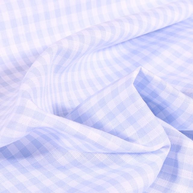 Tissu Vichy Petits carreaux 5 mm Bleu ciel - Coupon de 3 mètres