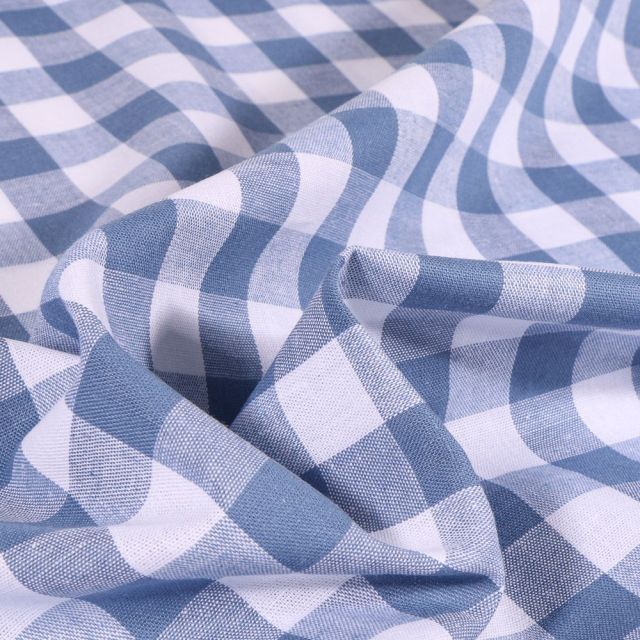 Tissu Vichy Très grands carreaux 17 mm Bleu ancien - Coupon de 3 mètres
