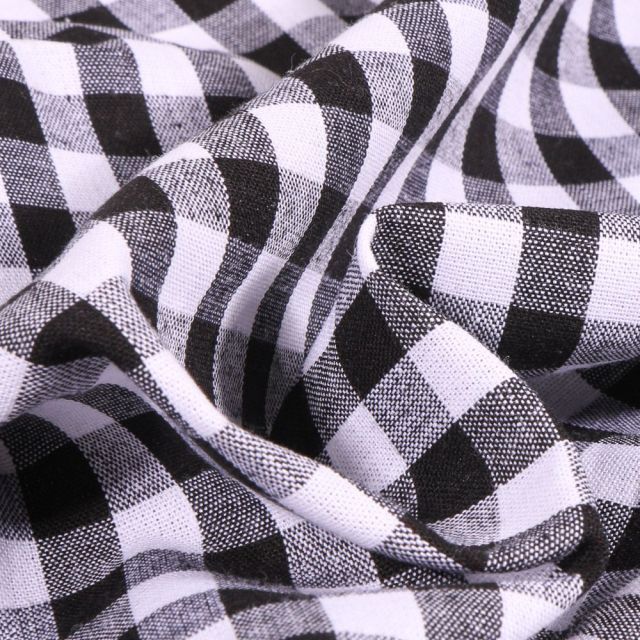 Tissu Vichy Grands carreaux 10 mm Noir - Coupon de 3 mètres