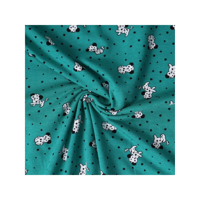 Tissu Jersey Coton imprimé Dalmatien sur fond Bleu