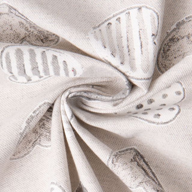 Tissu Toile de Coton d'ameublement Coeurs sur fond Naturel