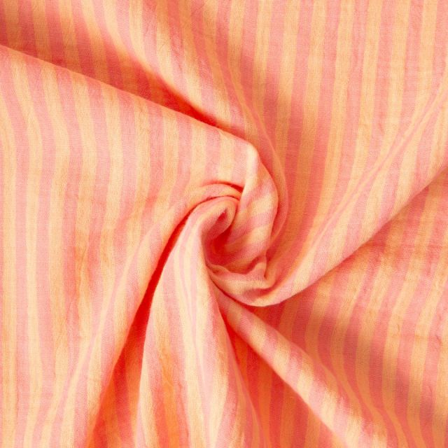 Tissu Double gaze de Coton Gipsy Rayé Sorbet sur fond Melon