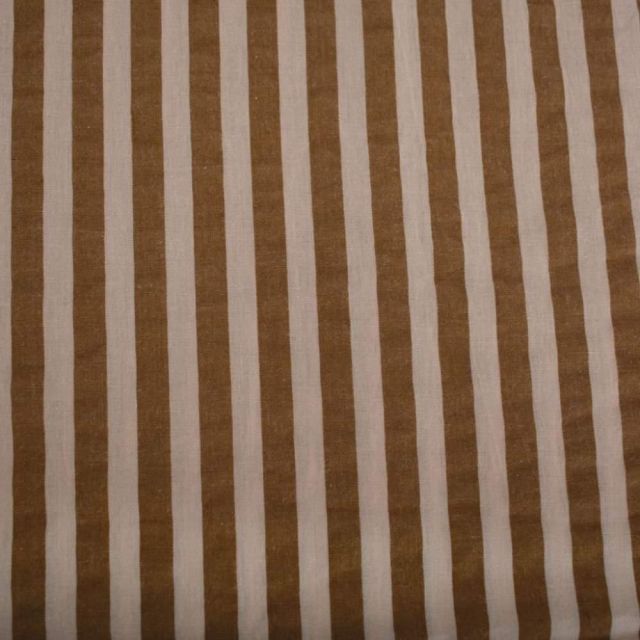 Tissu Coton imprimé Marina rayures Marron sur fond Pêche
