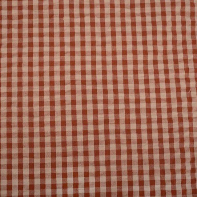 Coupon Tissu Vichy Petits carreaux 5 mm Terracotta sur fond Beige - Coupon de 50 cm